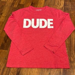 Crewcuts DUDE shirt red long sleeve. Size 8